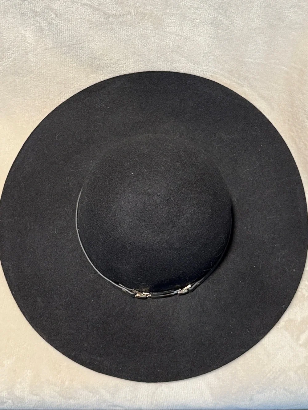 House of Harlow 1960 Black Wide-Brim Wool Felt Hat, Metal & Leather Band
